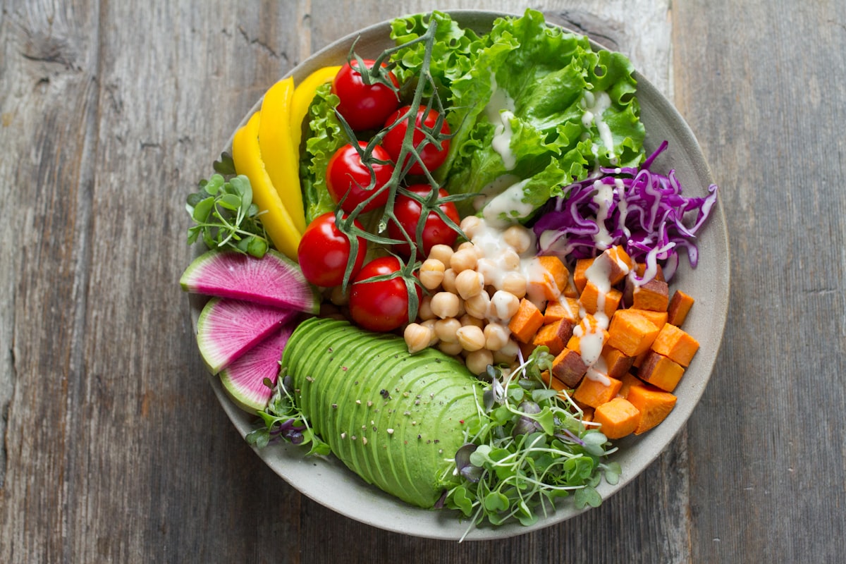 Plant-based protein bowl with quinoa and roasted vegetables